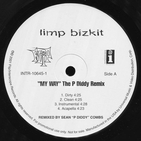 Limp Bizkit Groovy 12" Coaster - My Way (The P. Diddy Remix) / Getcha Groove On (Dirt Road Remix)