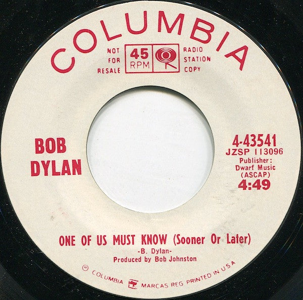 Bob Dylan Groovy 45 Coaster - One Of Us Must Know (Sooner Or Later) / Queen Jane Approximately