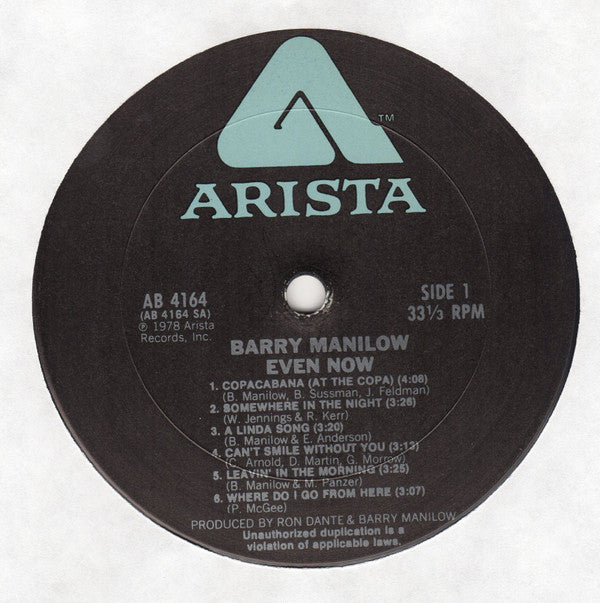 Barry Manilow Groovy lp Coaster - Even Now