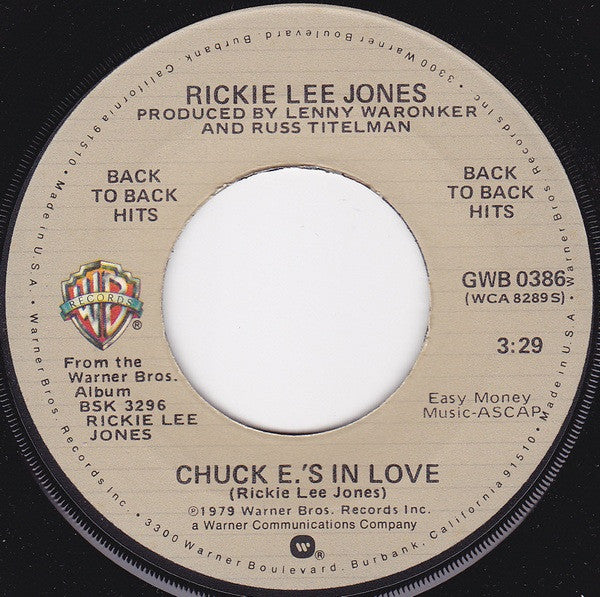 Rickie Lee Jones Groovy Coaster - Chuck E.'s In Love / Young Blood