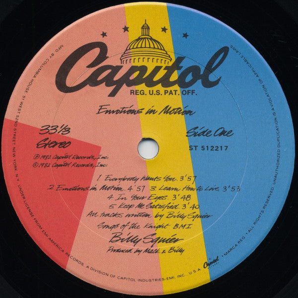 Billy Squier Groovy Coaster - Emotions In Motion (Side 1)