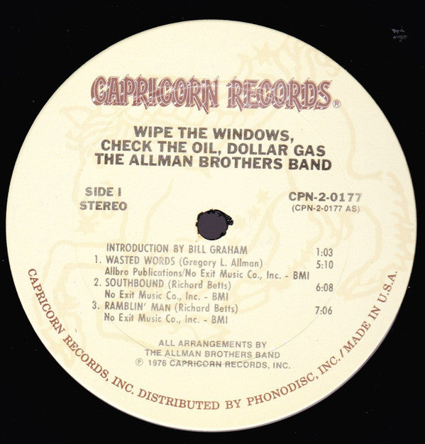 The Allman Brothers Band Groovy lp Coaster - Wipe The Windows, Check The Oil, Dollar Gas (Side 1)