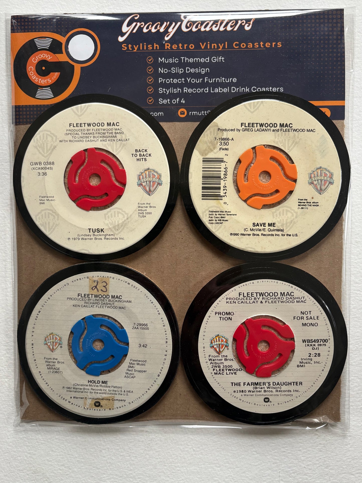 fleetwood mac premium vintage 45 drink label coasters