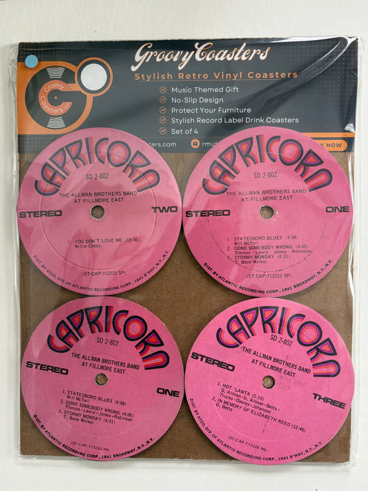 allman brothers premium vintage lp record label drink coasters
