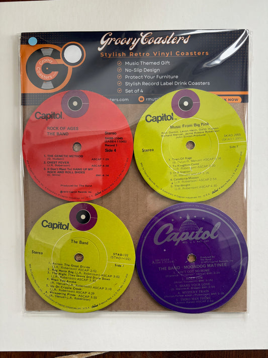 the band premium vintage record label drink coaster set