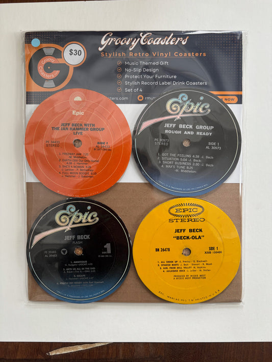 jeff beck premium vintage record label drink coaster set