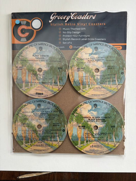 black sabbath premium vintage record label drink coaster set