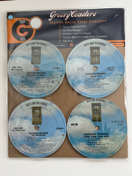 jackson browne premium vintage lp record label drink coaster set