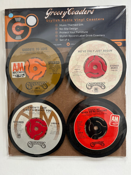 carpenters  premium vintage 45 record drink coater set