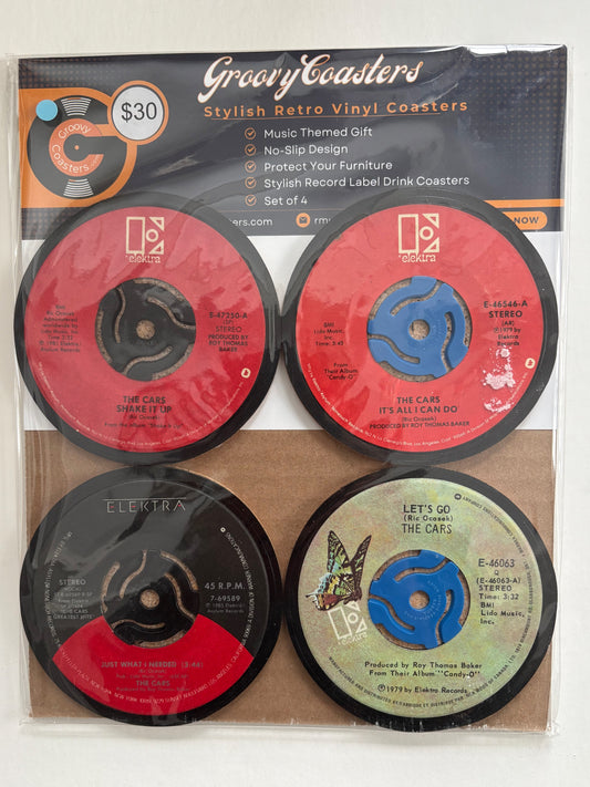 the cars premium vintage 45 record drink coaster set