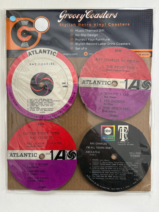ray charles premium vintage record lp label drink coaster set