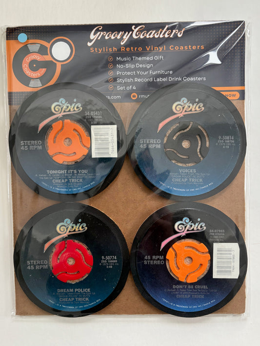 cheap trick premium vintage 45 record label drink coaster set