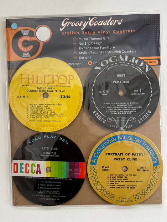 patsty cline premium vintage lp record label drink coaster set
