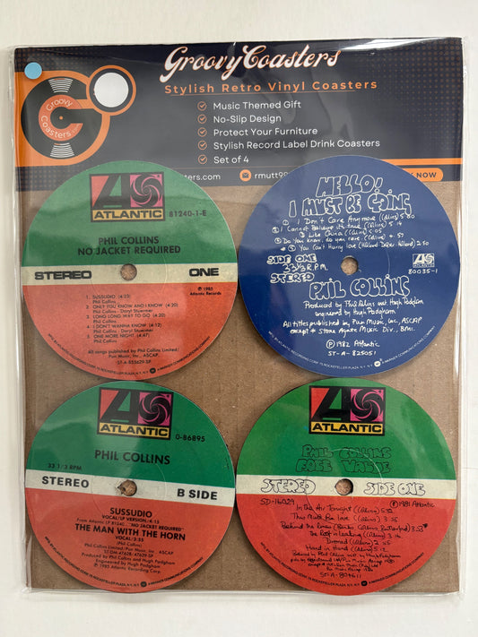phil collins premium vintage record lp label drink coaster set