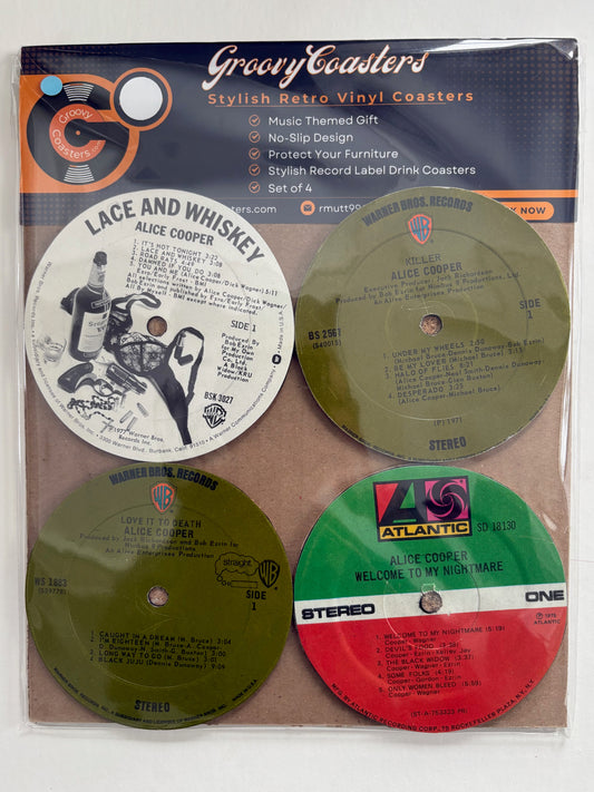alice cooper premium vintage record lp label drink coaster set