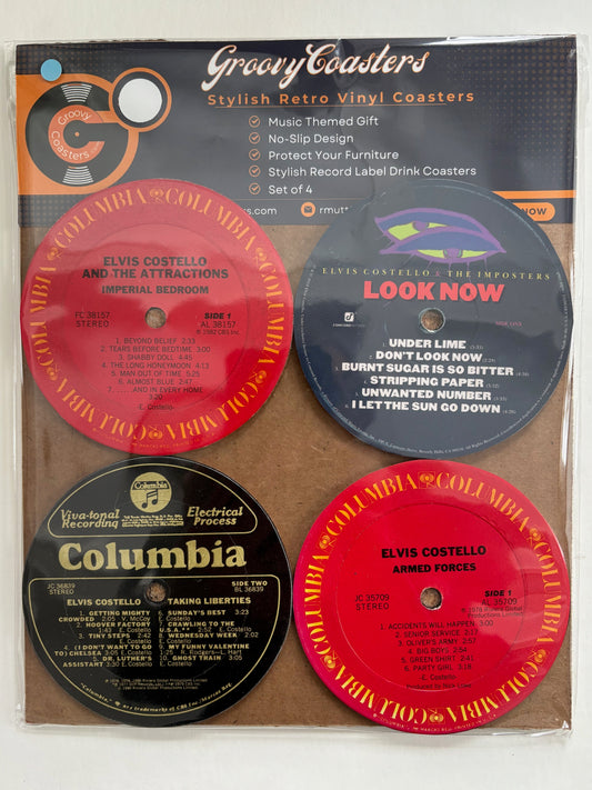 elvis costello premium vintage record lp label drink coaster set