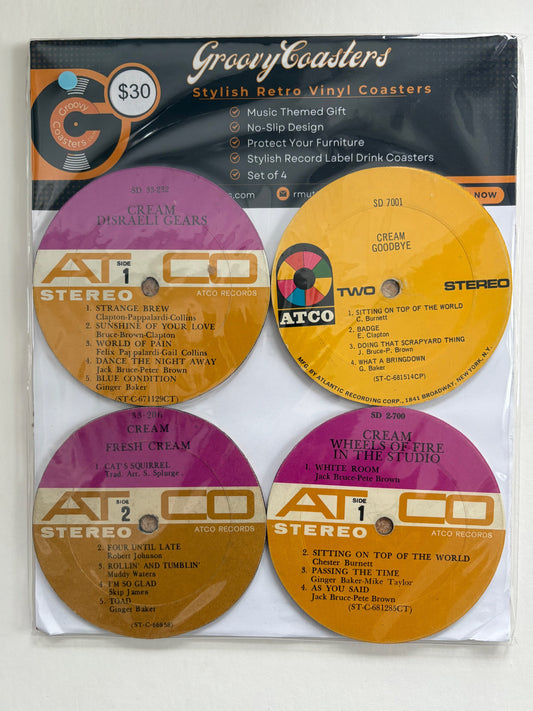 cream premium vintage record lp label drink coaster set