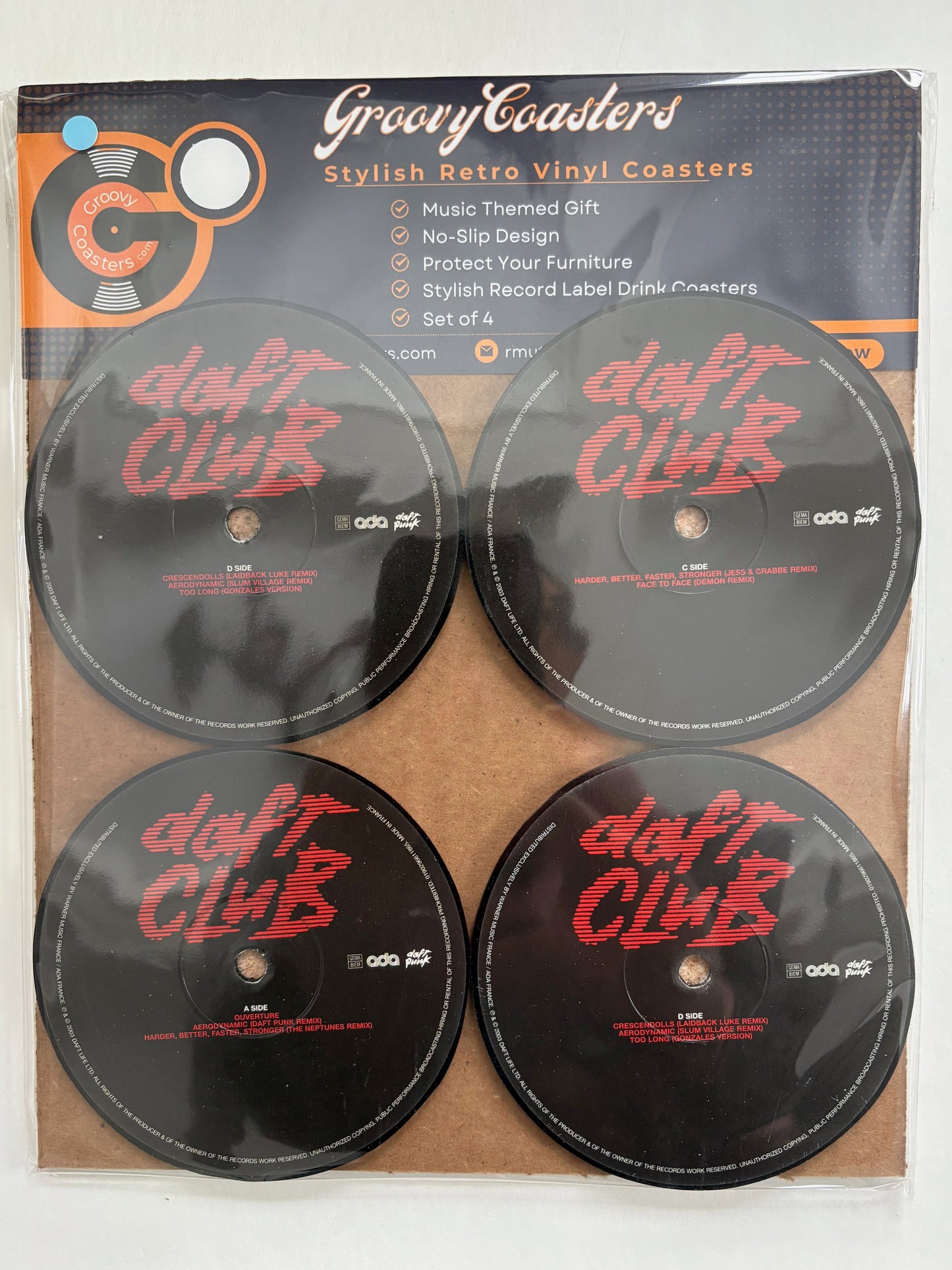 daft punk premium record lp label drink coaster set