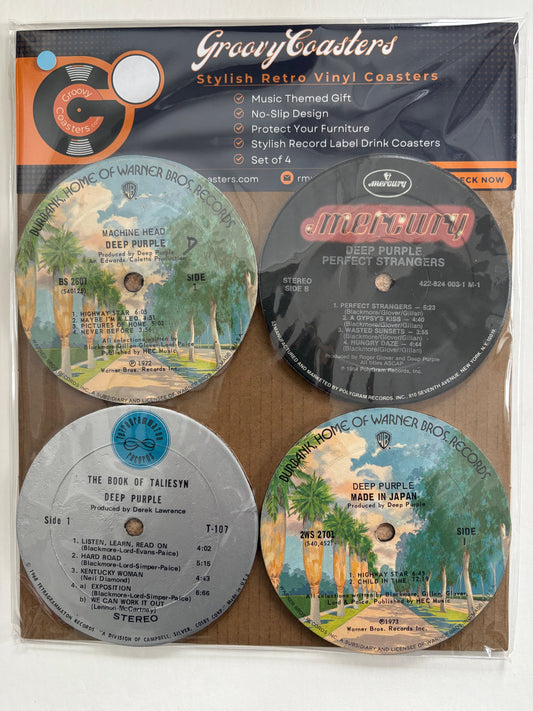 deep purple premium vintage record lp label drink coaster set