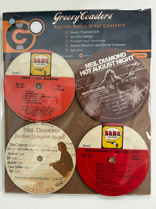 neil diamond premium vintage record lp label drink coaster set