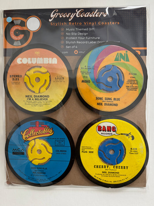 neil diamond premium vintage record 45 label drink coaster set