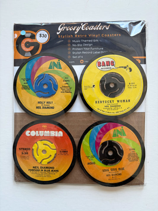 neil diamond premium vintage record lp label drink coasters