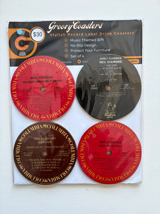 neil diamond premium vintage record lp label drink coaster set