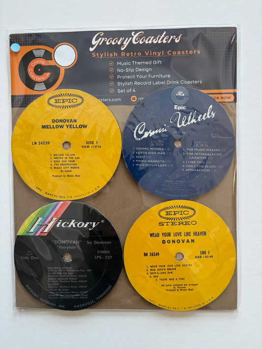 donovan premium vintage record lp label drink coaster set