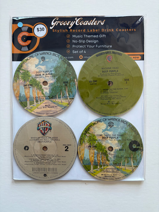 deep purple premium vintage record lp label drink coaster set