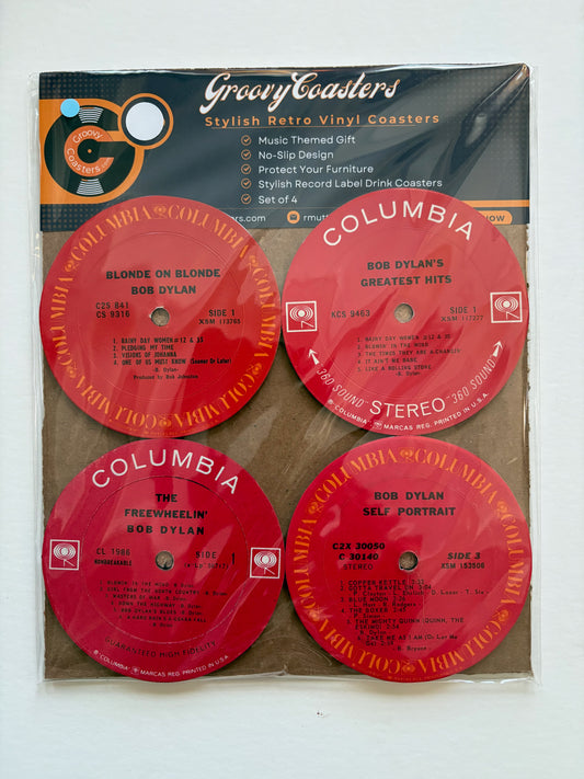 bob dylan premium vintage record lp label drink coaster set