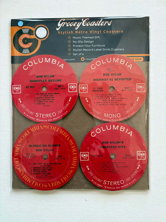 bob dylan premium vintage record lp label drink coaster set