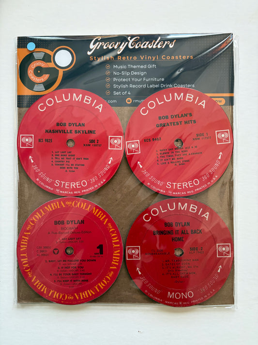 bob dylan premium vintage record lp label drink coaster set