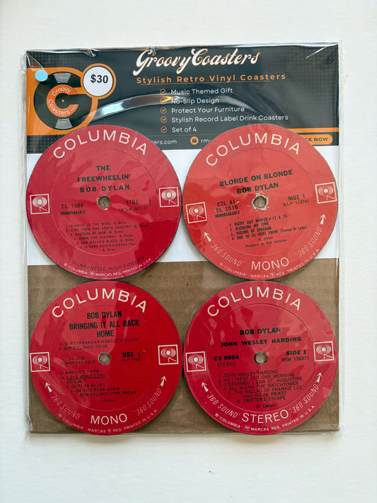 bob dylan premium vintage record lp label drink coaster set