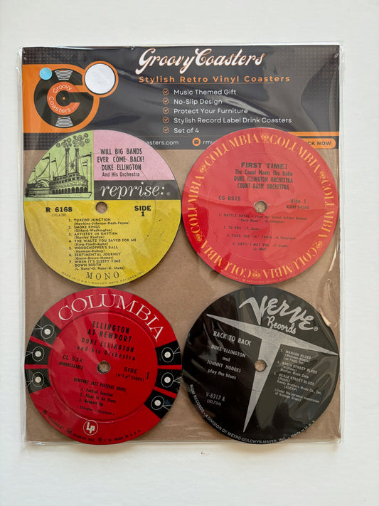 duke ellington premium vintage record lp label drink coaster set