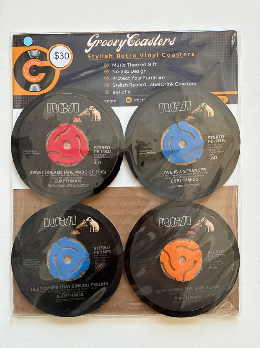 eurythmics premium vintage 45 label drink coaster set