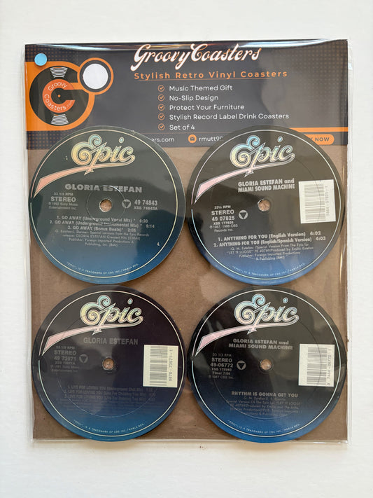 gloria estefan premium vintage record lp label drink coaster set