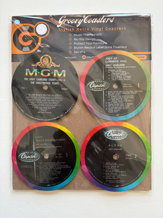 judy garland premium vintage record lp label drink coaster set