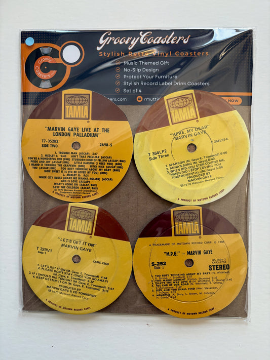 marvin gaye premium vintage record lp label drink coaster