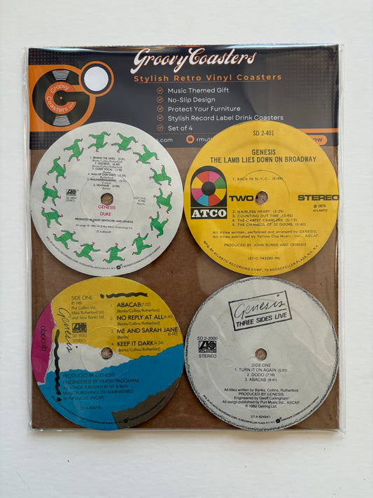 genesis premium vintage record lp label drink coaster set