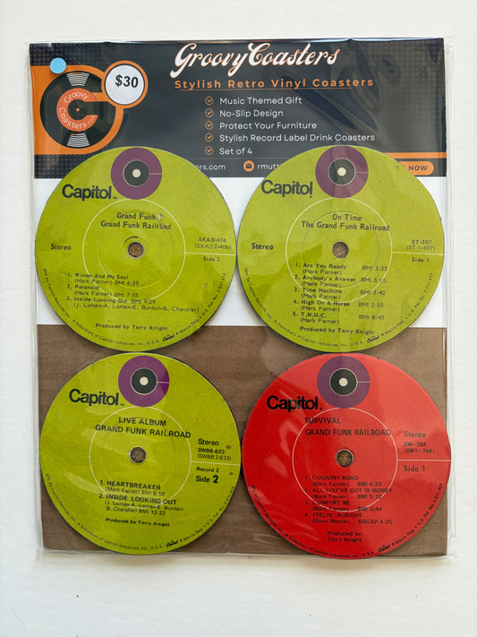 grand funk railroad premium vintage record lp label drink coaster set