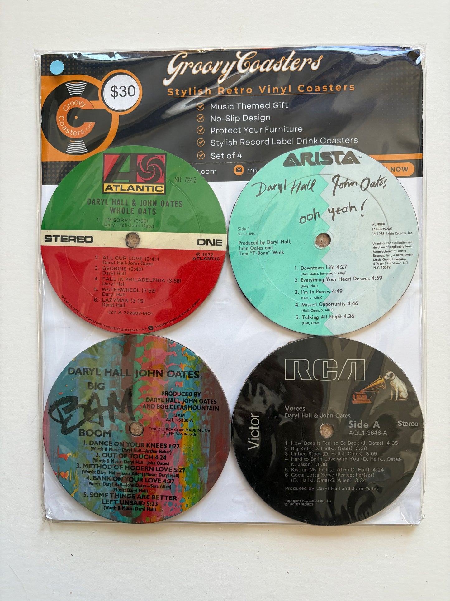 hall & oats premium record lp label drink coaster drink coaster set