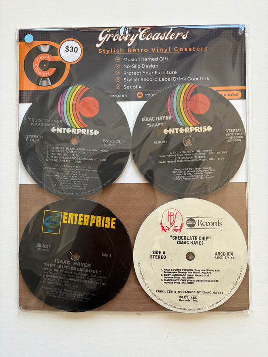isaac hayes premium vintage record lp label drink coaster set