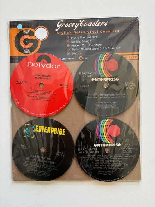 isaac hayes premium vintage record lp label drink coaster set
