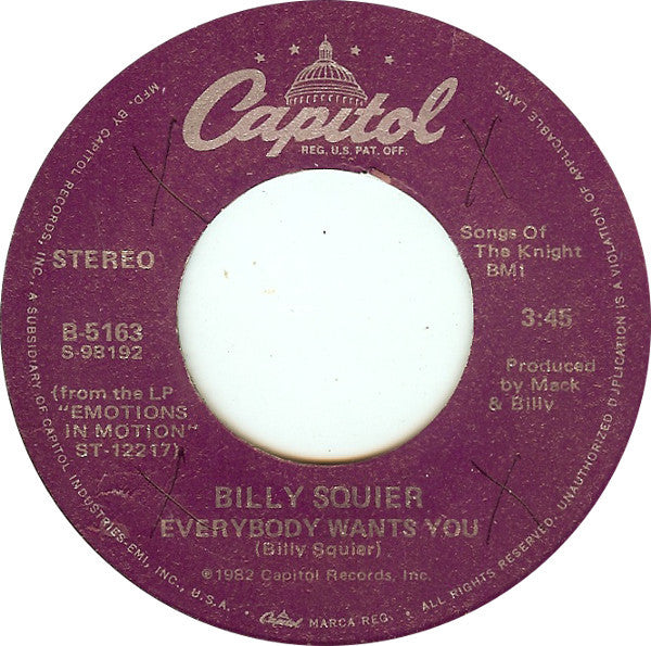 Billy Squier Groovy 45 Coaster - Everybody Wants You