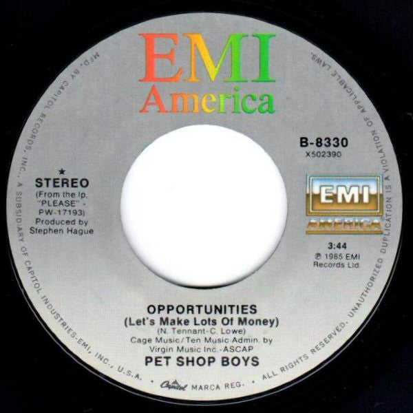 Pet Shop Boys Groovy 45 Coaster - Opportunities (Let's Make Lots Of Money)