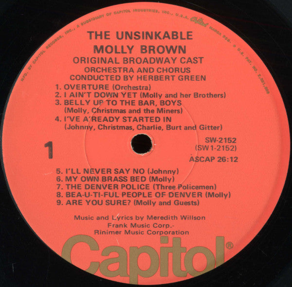 Meredith Willson Groovy Coaster - The Unsinkable Molly Brown - Original Broadway Cast