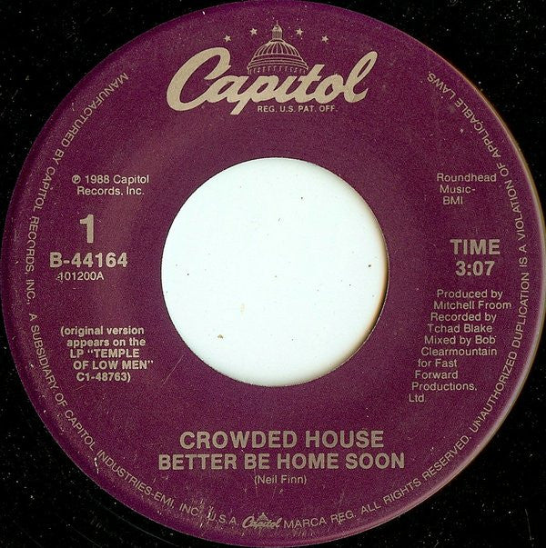 Crowded House Groovy 45 Coaster - Better Be Home Soon