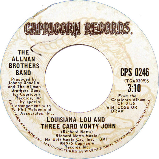 Allman Brothers Band Groovy 45 Coaster - Louisiana Lou And Three Card Monty John