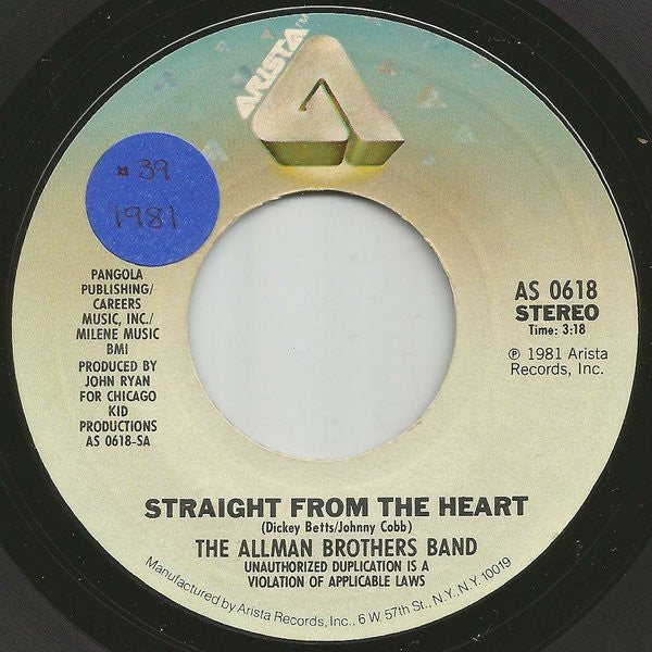 The Allman Brothers Band Groovy 45 Coaster - Straight From The Heart