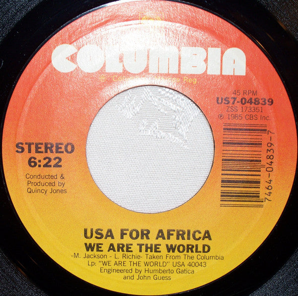 USA For Africa Groovy 45 Coaster - We Are The World